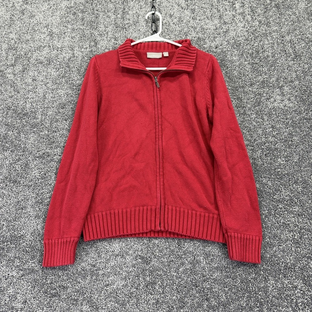 Croft & Barrow Sweater Womens Medium Red Full Zip Mock Neck Cotton Knit Casual
